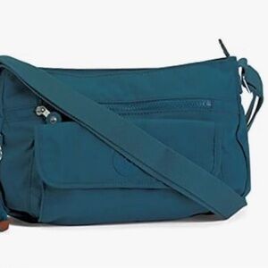 Kipling Syro Crossbody Bag Lots of Pockets Zip Top Closure Adj Strap Nylon Blue